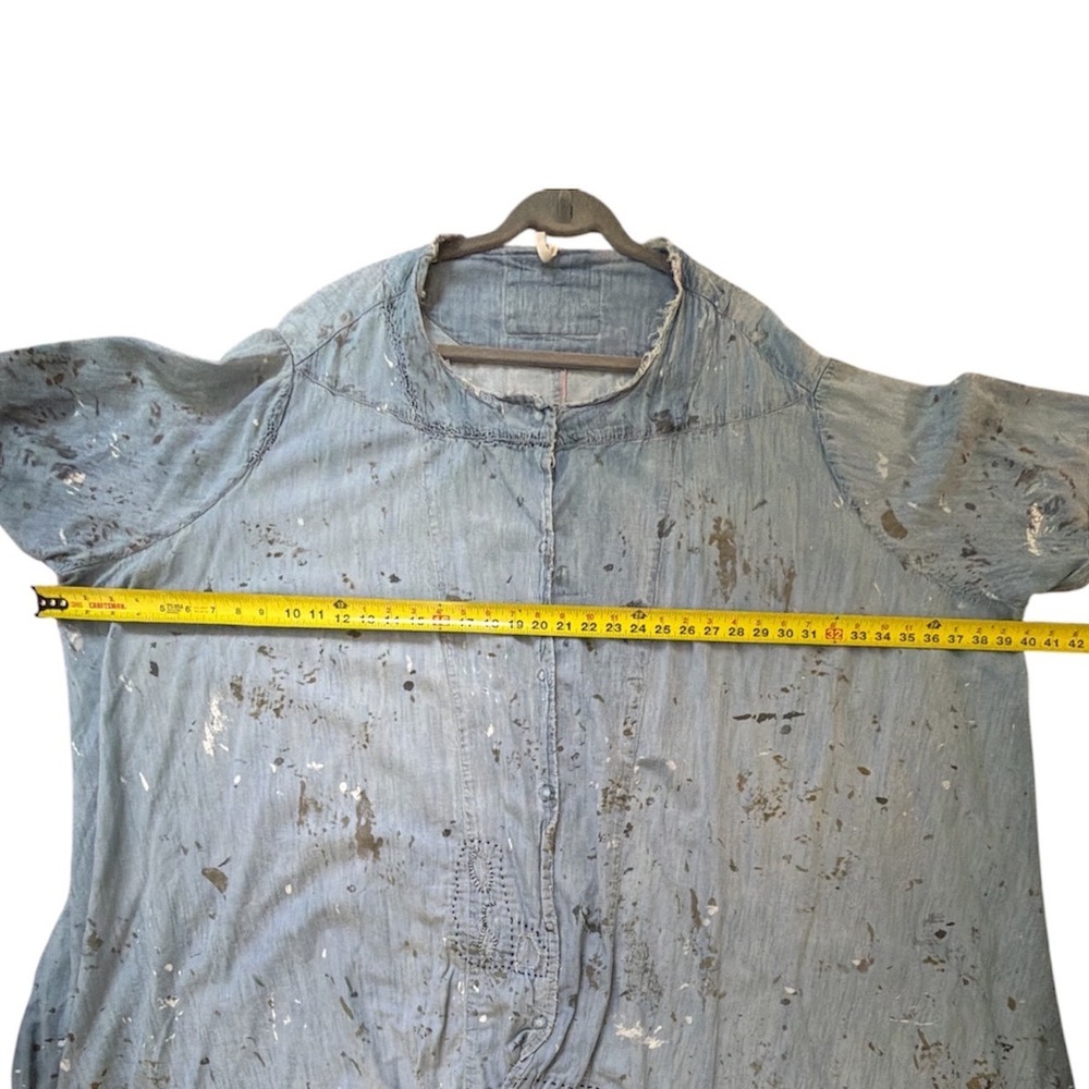 Magnolia Pearl Sanforized Star Denim Shirt Dress Oversized Paint Splatter OSFM - Picture 8 of 10